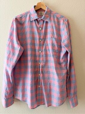Faherty Men’s Small Pink Blue Check Cotton Linen Button Down Shirt